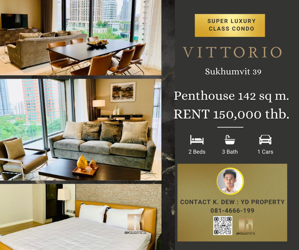 ให้เช่าคอนโดสุขุมวิท อโศก ทองหล่อ : Rent : Best Deal!! VITTORIO SUKHUMVIT 39 I 2 Bed 3 bath 142 sqm. - 150,000 thb. [Luxury Fully Furnished/ Ready to move in]