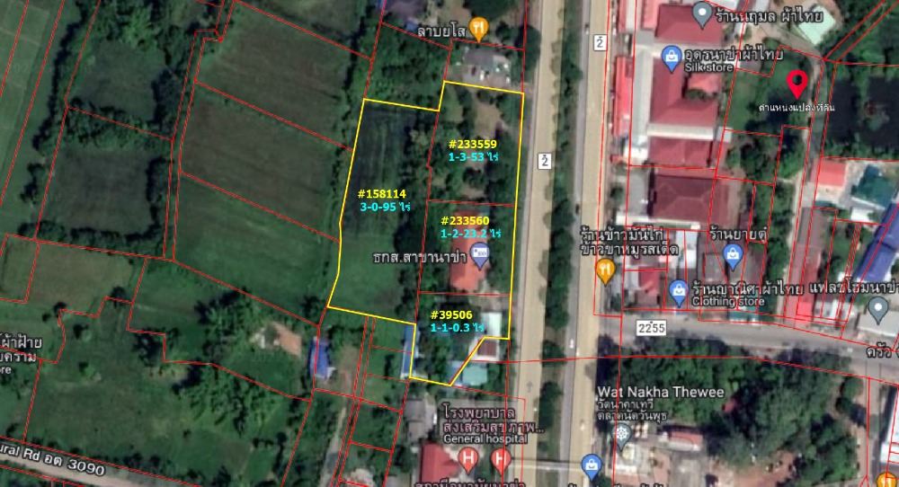 For SaleLandUdon Thani : Land for sale 8 rai, Na Kha Subdistrict, Mueang District, Udon Thani Province, in front of Mittraphap Road, on the side to Nong Khai Province, selling 25 million per rai